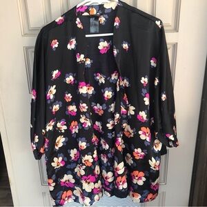 H&M Kimono Shirt 3/4 Sleeves Open Front One Size Blk/Floral